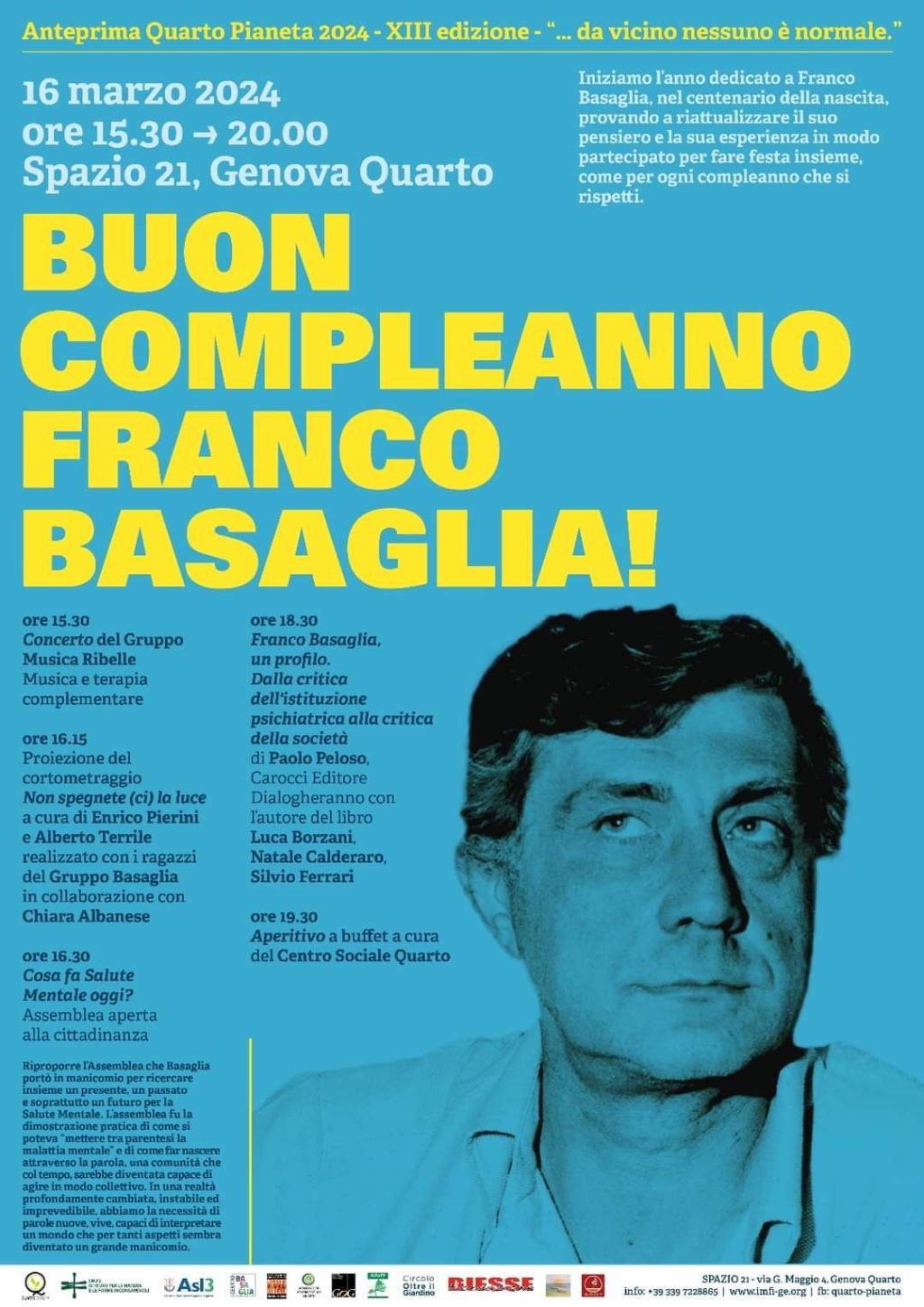 Buon compleanno Franco Basaglia. Evento 16 marzo 2024